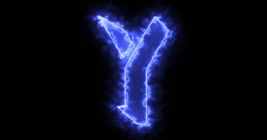 Siyah arka planda hareket eden neon çizgili Y alfabesi. Bir çevrimiçi dükkan, blog, web, kafe ve otel için siyah arkaplan alfabesi. Teknoloji video animasyonu. Herhangi bir videoda kullanması kolay.