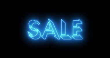 Karanlık BG 'de 4K' de indirimli metin animasyonu. Parlayan neon ışıklı metin içeren Neon Sale metni online dükkanlar, bloglar, web, kafeler, reklamlar ve oteller için mükemmeldir. Teknoloji video animasyonu. Kullanımı kolay