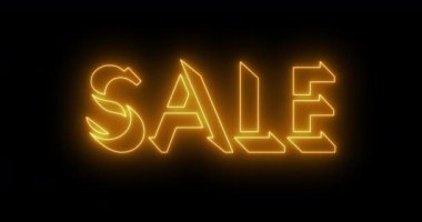 Karanlık BG 'de 4K' de indirimli metin animasyonu. Parlayan neon ışıklı metin içeren Neon Sale metni online dükkanlar, bloglar, web, kafeler, reklamlar ve oteller için mükemmeldir. Teknoloji video animasyonu. Kullanımı kolay