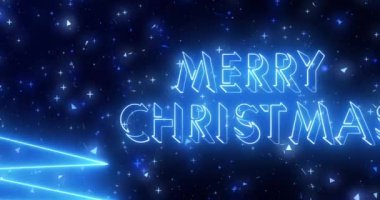 4K Mutlu Noeller mesajı serin neon animasyon. Neon ağacıyla mutlu noel metinleri animasyonu. Kutlama için Noel animasyonu, tebrik kartları, yanıp sönen ışıklar ve ağaç..