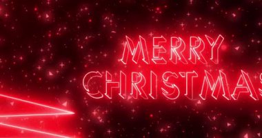 4K Mutlu Noeller mesajı serin neon animasyon. Neon ağacıyla mutlu noel metinleri animasyonu. Kutlama için Noel animasyonu, tebrik kartları, yanıp sönen ışıklar ve ağaç..