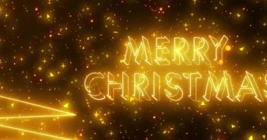 4K Mutlu Noeller mesajı serin neon animasyon. Neon ağacıyla mutlu noel metinleri animasyonu. Kutlama için Noel animasyonu, tebrik kartları, yanıp sönen ışıklar ve ağaç..