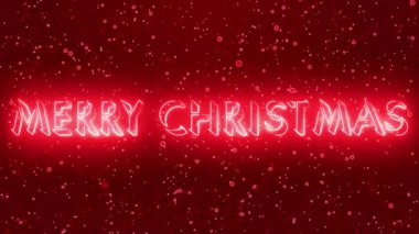 Neon rengi Mutlu Noeller metin animasyonu 4K Noel animasyonu, kutlama için neon renkli kar, tebrik kartı, yanıp sönen ışıklar, kar. Renkli karlı güzel bir BG Noel metni.