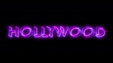 4K neon ışıkları Hollywood 'un koyu BG' sinde parlıyor. Çevrimiçi dükkanlar, bloglar, web, kafeler, reklamlar, sosyal medya ve karanlık BG 'deki oteller için Hollywood animasyonları. Teknoloji video materyali animasyonu. 
