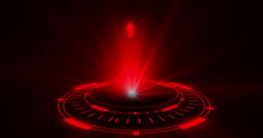 4K Bilimkurgu dijital tarzlı Sihirli Çember Portalları. Soyut hologram teknolojisi. Fütürist portallar, Sihirli Hologram, spot ışığı kullanıcı arayüzü HUD çemberi renklendirildi. Soyut teknoloji BG