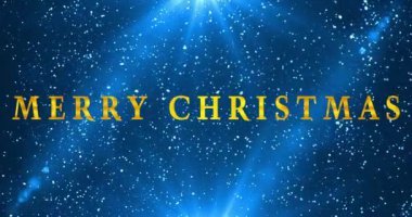 Altın Mutlu Noeller metin animasyonu 4K 'da bir bokeh arkaplanda. Kutlama için Noel animasyonu, tebrik kartı, yanıp sönen ışıklar, kar. Kutlama için arkaplan. Soyut bir Parıltı BG..