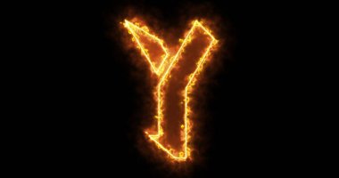 Siyah arka planda hareket eden neon çizgili Y alfabesi. Bir çevrimiçi dükkan, blog, web, kafe ve otel için siyah arkaplan alfabesi. Teknoloji video animasyonu. Herhangi bir videoda kullanması kolay.