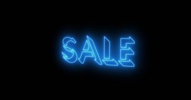 Koyu BG 'de indirimli metin animasyonu. Parlayan neon ışıklı metin içeren Neon Sale metni online dükkanlar, bloglar, web, kafeler, reklamlar ve oteller için mükemmeldir. Teknoloji video animasyonu. Kullanımı kolay.