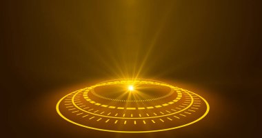 Fütürist portallar, Sihirli Hologram teknolojisi sahne ışığı kullanıcı arayüzü HUD dairesi renklendirici, dijital kurgu portalları. Soyut hologram teknolojisi..