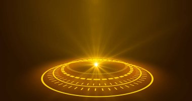 Fütürist portallar, Sihirli Hologram teknolojisi sahne ışığı kullanıcı arayüzü HUD dairesi renklendirici, dijital kurgu portalları. Soyut hologram teknolojisi..