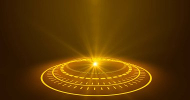 Fütürist portallar, Sihirli Hologram teknolojisi sahne ışığı kullanıcı arayüzü HUD dairesi renklendirici, dijital kurgu portalları. Soyut hologram teknolojisi..