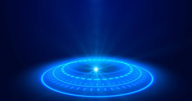 Fütürist portallar, Sihirli Hologram teknolojisi sahne ışığı kullanıcı arayüzü HUD dairesi renklendirici, dijital kurgu portalları. Soyut hologram teknolojisi..