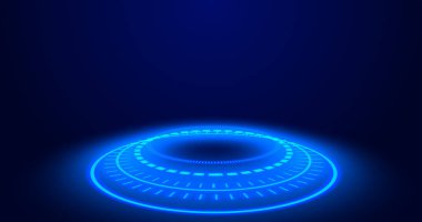 Fütürist portallar, Sihirli Hologram teknolojisi sahne ışığı kullanıcı arayüzü HUD dairesi renklendirici, dijital kurgu portalları. Soyut hologram teknolojisi..