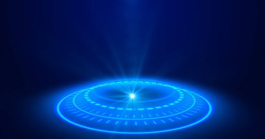 Fütürist portallar, Sihirli Hologram teknolojisi sahne ışığı kullanıcı arayüzü HUD dairesi renklendirici, dijital kurgu portalları. Soyut hologram teknolojisi..