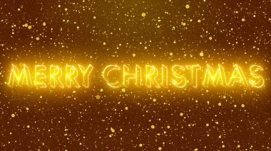 Neon rengi mutlu noel metni animasyonu neon renkli kar. Kutlama için Noel animasyonu, tebrik kartı, yanıp sönen ışıklar, kar. Güzel kış BG.