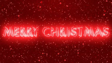 Neon rengi mutlu noel metni animasyonu neon renkli kar. Kutlama için Noel animasyonu, tebrik kartı, yanıp sönen ışıklar, kar. Güzel kış BG.