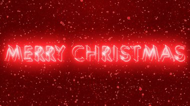 Neon rengi mutlu noel metni animasyonu neon renkli kar. Kutlama için Noel animasyonu, tebrik kartı, yanıp sönen ışıklar, kar. Güzel kış BG.