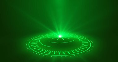 Fütürist portallar, Sihirli Hologram teknolojisi spot ışığı kullanıcı arayüzü HUD daire renkleri. Bilimkurgu dijital tarzı. Sihirli daire geçitleri.