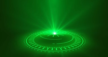 Fütürist portallar, Sihirli Hologram teknolojisi spot ışığı kullanıcı arayüzü HUD daire renkleri. Bilimkurgu dijital tarzı. Sihirli daire geçitleri.