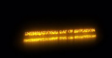 4K 'da Uluslararası Eğitim Günü metin animasyonu. Herhangi bir videoya koyması kolay. 4K' da karanlık bir arkaplan üzerinde parıldayan hareketli bir ana hatlı parlak renkli metin. 4K 'da teknoloji video materyali animasyonu.