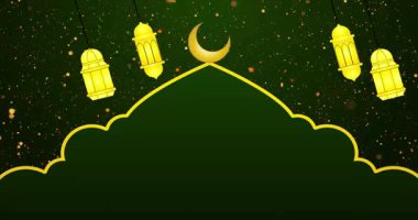4K 'da İslami tasarım arka planı. Kutlamalar, selamlar, Ramazan Kareem, Kurban Bayramı ve Kurban Bayramı için tasarlanmış ay tasarım feneri. Kopyalama alanı olan havalı tasarım arkaplanı