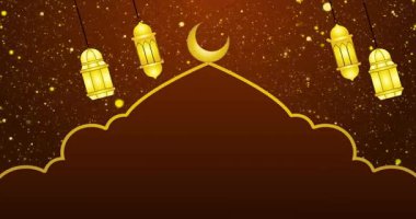 4K 'da İslami tasarım arka planı. Kutlamalar, selamlar, Ramazan Kareem, Kurban Bayramı ve Kurban Bayramı için tasarlanmış ay tasarım feneri. Kopyalama alanı olan havalı tasarım arkaplanı
