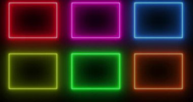 4K neon ışıklı kare şekilli koyu BG. Çevrimiçi dükkan, blog, web, reklam, kafe ve otel için havalı animasyon kare şekilleri. Teknoloji video animasyonu. Kullanımı kolay.