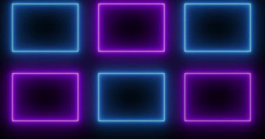 4K neon ışıklı kare şekilli koyu BG. Çevrimiçi dükkan, blog, web, reklam, kafe ve otel için havalı animasyon kare şekilleri. Teknoloji video animasyonu. Kullanımı kolay.