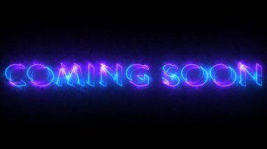 Film karavanı yakında mesajlaşacak. Neon renkli Coming Soon kelime animasyonu. 4K 'de koyu bir arkaplan üzerinde parıldayan neon renkli hareketli taslak. Film Karavanı Yakında Metin Açığa Çıkıyor.