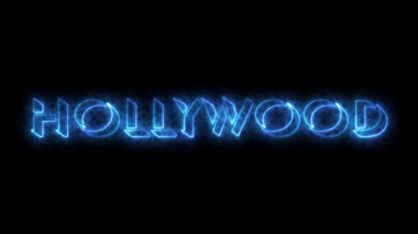 Karanlık BG 'de parlayan neon Hollywood. Çevrimiçi dükkanlar, bloglar, web, kafeler, reklamlar, sosyal medya ve karanlık BG 'deki oteller için Hollywood animasyonları. Teknoloji video materyali animasyonu.