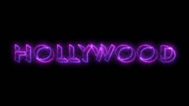 Karanlık BG 'de parlayan neon Hollywood. Çevrimiçi dükkanlar, bloglar, web, kafeler, reklamlar, sosyal medya ve karanlık BG 'deki oteller için Hollywood animasyonları. Teknoloji video materyali animasyonu.