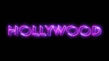 Karanlık BG 'de parlayan neon Hollywood. Çevrimiçi dükkanlar, bloglar, web, kafeler, reklamlar, sosyal medya ve karanlık BG 'deki oteller için Hollywood animasyonları. Teknoloji video materyali animasyonu.