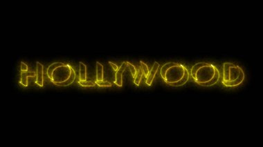 Karanlık BG 'de parlayan neon Hollywood. Çevrimiçi dükkanlar, bloglar, web, kafeler, reklamlar, sosyal medya ve karanlık BG 'deki oteller için Hollywood animasyonları. Teknoloji video materyali animasyonu.