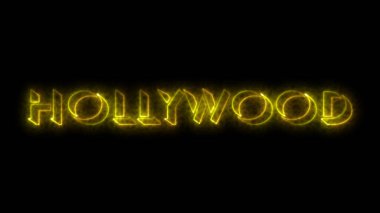 Karanlık BG 'de parlayan neon Hollywood. Çevrimiçi dükkanlar, bloglar, web, kafeler, reklamlar, sosyal medya ve karanlık BG 'deki oteller için Hollywood animasyonları. Teknoloji video materyali animasyonu.