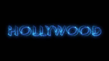 Karanlık BG 'de parlayan neon Hollywood. Çevrimiçi dükkanlar, bloglar, web, kafeler, reklamlar, sosyal medya ve karanlık BG 'deki oteller için Hollywood animasyonları. Teknoloji video materyali animasyonu.