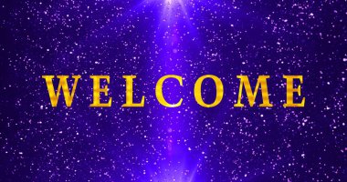 Bokeh arka planında Gold Welcome metin animasyonu. Kutlama, tebrik kartları, online mağazalar, reklamlar ve sosyal medya animasyonlarına hoş geldiniz. Bir Soyut Parıldayan arkaplan.