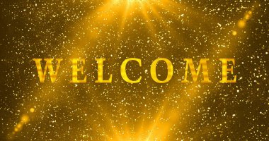 Bokeh arka planında Gold Welcome metin animasyonu. Kutlama, tebrik kartları, online mağazalar, reklamlar ve sosyal medya animasyonlarına hoş geldiniz. Bir Soyut Parıldayan arkaplan.