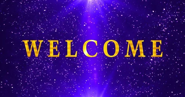 Bokeh arka planında Gold Welcome metin animasyonu. Kutlama, tebrik kartları, online mağazalar, reklamlar ve sosyal medya animasyonlarına hoş geldiniz. Bir Soyut Parıldayan arkaplan.
