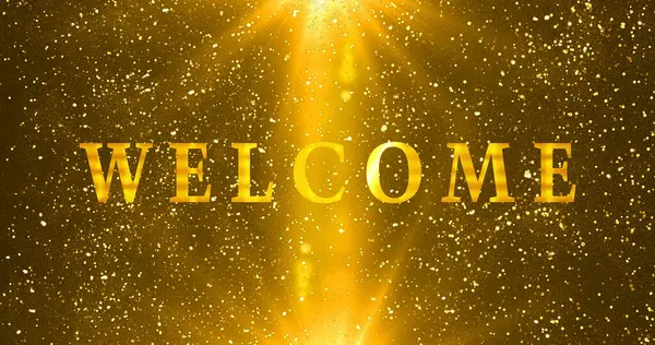 Bokeh arka planında Gold Welcome metin animasyonu. Kutlama, tebrik kartları, online mağazalar, reklamlar ve sosyal medya animasyonlarına hoş geldiniz. Bir Soyut Parıldayan arkaplan.
