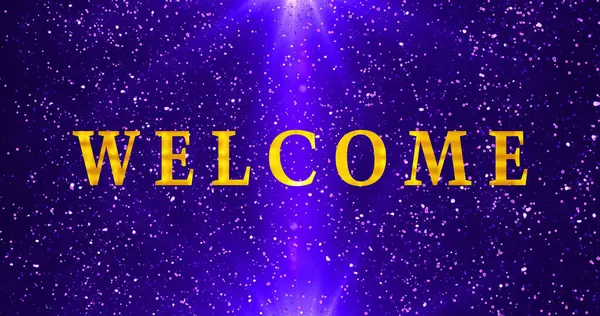 Bokeh arka planında Gold Welcome metin animasyonu. Kutlama, tebrik kartları, online mağazalar, reklamlar ve sosyal medya animasyonlarına hoş geldiniz. Bir Soyut Parıldayan arkaplan.