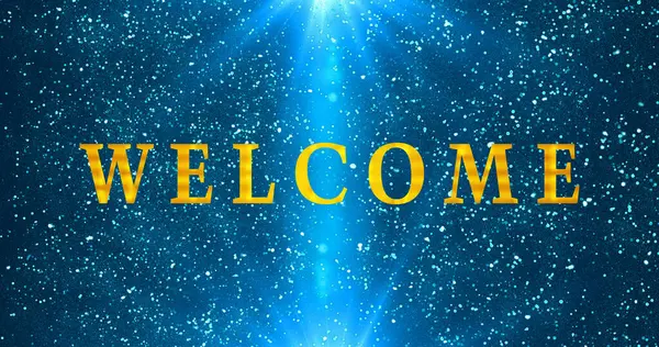 Bokeh arka planında Gold Welcome metin animasyonu. Kutlama, tebrik kartları, online mağazalar, reklamlar ve sosyal medya animasyonlarına hoş geldiniz. Bir Soyut Parıldayan arkaplan.