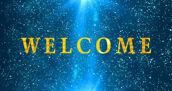 Bokeh arka planında Gold Welcome metin animasyonu. Kutlama, tebrik kartları, online mağazalar, reklamlar ve sosyal medya animasyonlarına hoş geldiniz. Bir Soyut Parıldayan arkaplan.