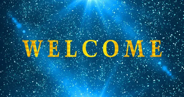 Bokeh arka planında Gold Welcome metin animasyonu. Kutlama, tebrik kartları, online mağazalar, reklamlar ve sosyal medya animasyonlarına hoş geldiniz. Bir Soyut Parıldayan arkaplan.