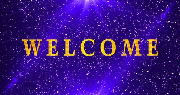 Bokeh arka planında Gold Welcome metin animasyonu. Kutlama, tebrik kartları, online mağazalar, reklamlar ve sosyal medya animasyonlarına hoş geldiniz. Bir Soyut Parıldayan arkaplan.