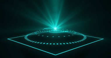 Fütürist portallar, Sihirli Hologram teknolojisi spot ışığı kullanıcı arayüzü HUD. Bilimkurgu dijital tarzı. Sihirli geçitler. Soyut hologram teknolojisi. Soyut teknoloji arkaplanı.