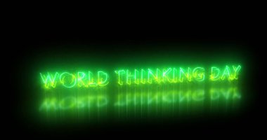 Dünya Düşünme Günü metin animasyonu. Dünya Düşünme Günü metin arkaplanı. Neon renkli Dünya Düşünme Günü yazısı afiş, sosyal medya ve bilim için. Herhangi bir videoya koymak kolay.