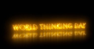 Dünya Düşünme Günü metin animasyonu. Dünya Düşünme Günü metin arkaplanı. Neon renkli Dünya Düşünme Günü yazısı afiş, sosyal medya ve bilim için. Herhangi bir videoya koymak kolay.