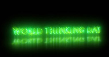 Dünya Düşünme Günü metin animasyonu. Dünya Düşünme Günü metin arkaplanı. Neon renkli Dünya Düşünme Günü yazısı afiş, sosyal medya ve bilim için. Herhangi bir videoya koymak kolay.