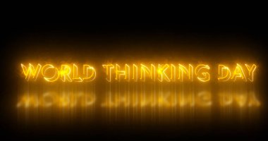 Dünya Düşünme Günü metin animasyonu. Dünya Düşünme Günü metin arkaplanı. Neon renkli Dünya Düşünme Günü yazısı afiş, sosyal medya ve bilim için. Herhangi bir videoya koymak kolay.