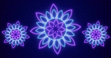 4K neon çiçekleri animasyon tasarımı. Neon soyut tasarım animasyonu selamlama, gece kulüpleri ve etkinlik kutlamaları için. Neon çiçekleri tasarım arka planı. Teknoloji video materyali animasyonu.